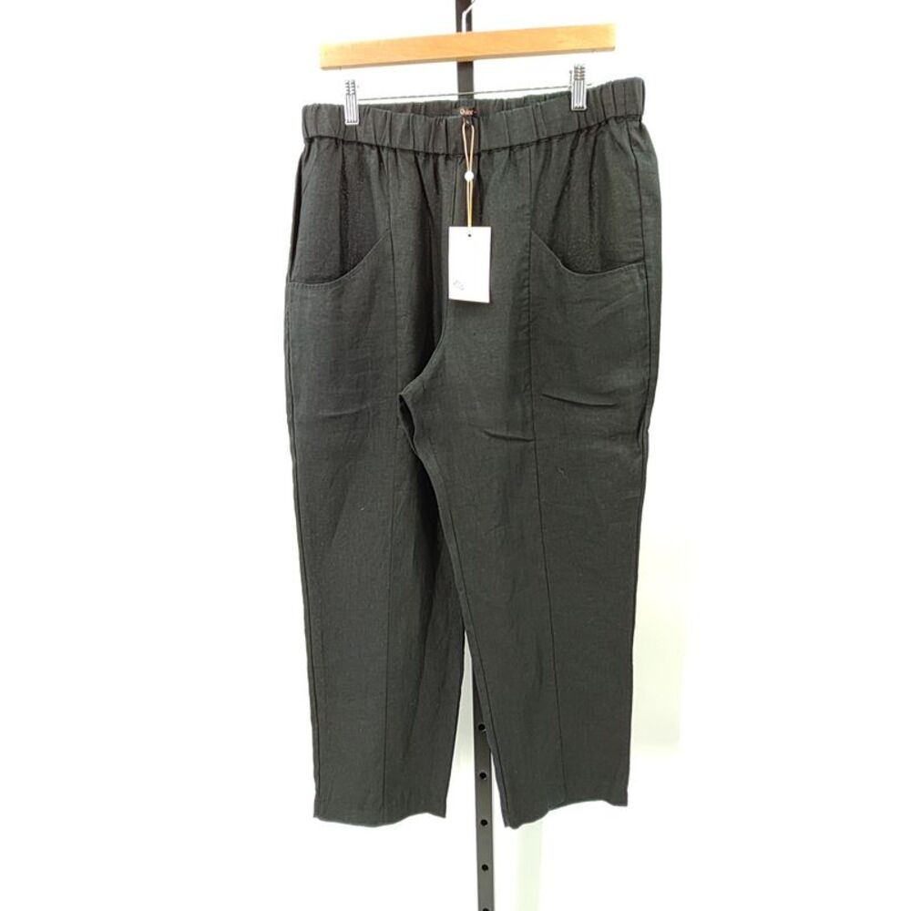 Quince Womens 100% European Linen Tapered Ankle Pants Black L
